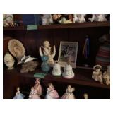 Shelf Lot of Decorative Items Including a Decorative Egg, Ceramic Figurines, Floral Bells, Coca-Cola Ad