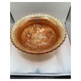 Fenton Imperial Carnival Glass Footed Bowl, Marigold Iridescence, Windmill Pattern