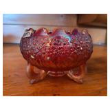 Fenton Carnival Glass Footed Bowl with Floral and Leaf Design