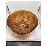 Imperial Marigold Carnival Glass Bowl, Roses and Thorns Pattern