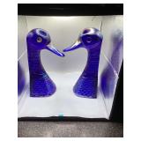 Imperial Glass Peacock Blue Carnival Glass duck Head Bookends