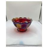Indiana Glass Company Sunset Iridescent Red Carnival Glass Rose Bowl