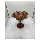 Fenton Carnival Glass Compote, Thistle Pattern, Iridescent