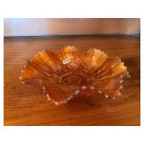 Fenton Iridescent Glass Bowl with Good Luck Motif