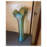 Imperial Ripple Green Carnival Glass Vase