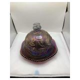 Imperial Carnival Glass Butter Dish, Purple Iridescent with Floral Design