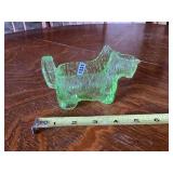 Green Vaseline Glass Scottie Dog Figural Planter