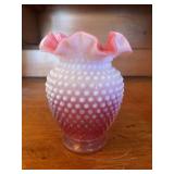 Fenton Pink Cased Glass Vase with Hobnail Design