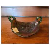 Millersburg Holly Whirl Bon Bon Green Carnival Glass