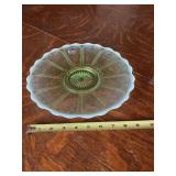Green Uranium Glass Plate, Floral Design