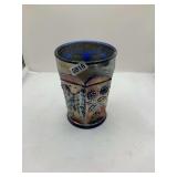 Fenton Butterfly & Berry Cobalt Blue Carnival Glass Tumbler