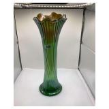 Northwood Green Carnival Glass Vase ( HAS DESIGN FLAWS)