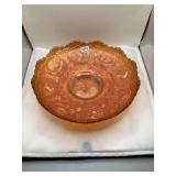 Dugan Carnival Glass Bowl, Grape and Cable Pattern