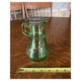 Uranium Glass Syrup Pitcher with Metal Lid