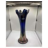 Fenton Carnival Glass Vase Iridescent Ribbed Swung Vase