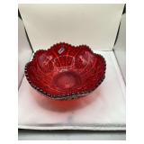 Imperial Red Carnival Glass Bowl with Pattern Detail