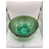 Imperial Green Carnival Glass Bowl, Rose Pattern