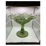 Imperial Green Pressed Glass Compote Bowl with Scalloped Edge