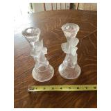 Figural Frosted Glass Candlestick Holders