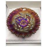 Northwood Carnival Glass Bowl, Strawberry Wreath Pattern, Iridescent