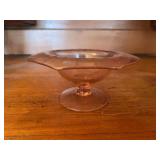 Pink Glass Compote with Etched Detailing