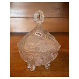 Pressed Glass Covered Candy Dish with Bird Motif