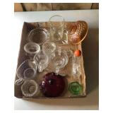 Carnival Glass Lid, Clear Glass, Red Glass Lid