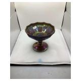 Imperial Carnival Glass Footed Bowl, Grape Pattern, Iridescent