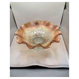 Fenton Carnival Glass Footed Bowl with Floral Pattern