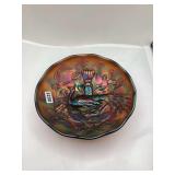 Fenton Carnival Glass Bowl Featuring Peacock and Urn