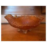 Fenton Marigold Carnival Glass Footed Bowl with Floral Pattern