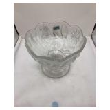 Clear Pressed Glass Compote with Floral Pattern