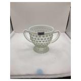 Anchor Hocking Opalescent White Moonstone Hobnail Handled Sugar Bowl
