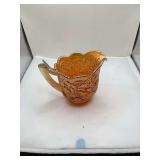Imperial Carnival Glass Creamer, Orange Iridescent Finish, Floral Design