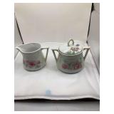 Porcelain Creamer and Covered Sugar Bowl Set with Floral Decoration