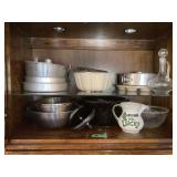 Mixed Lot of Kitchen Bowls, Baking Pans, and Decanter