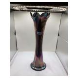 Fenton Carnival Glass Vase Iridescent Ribbed Swung Vase