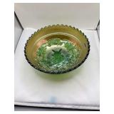 Imperial Green Carnival Glass Bowl - Windmill Design