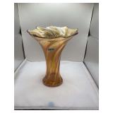 Imperial Curled Rib Marigold Carnival Glass Vase