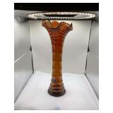 Imperial Iridescent Glass Vase with Bamboo Style and Wavy Rim
