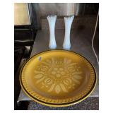 Pair of Milk Glass Bud Vases with Stonecraft Pueblo Plate