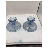Vintage Ribbed Glass Base Taper Candle holders