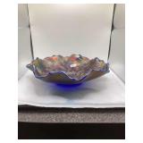 Fenton Carnival Glass Bowl - Holly Whirl - Cobalt Blue Iridescent