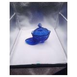 Fenton Cobalt Blue Gladd Hobnail Lined Shoe Trinket Box Dish