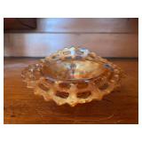 Fenton Iridescent Carnival Glass Basket Weave Bowl