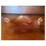 Fenton Marigold Carnival Glass Two-Handle Bowl, Cherry Pattern, Footed