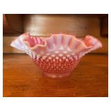 Fenton Hobnail Pattern Glass Bowl with Ruffled Rim