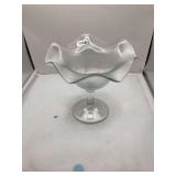 Pressed Glass Compote with Ruffled Edge Bowl, Iridescent Finish