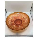 Fenton Carnival Glass Bowl, Grape and Cable Pattern, Marigold Iridescence