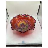 L.E. Smith glass Co. ruby red iridescent Carnival Glass Bowl Featuring the windmill pattern